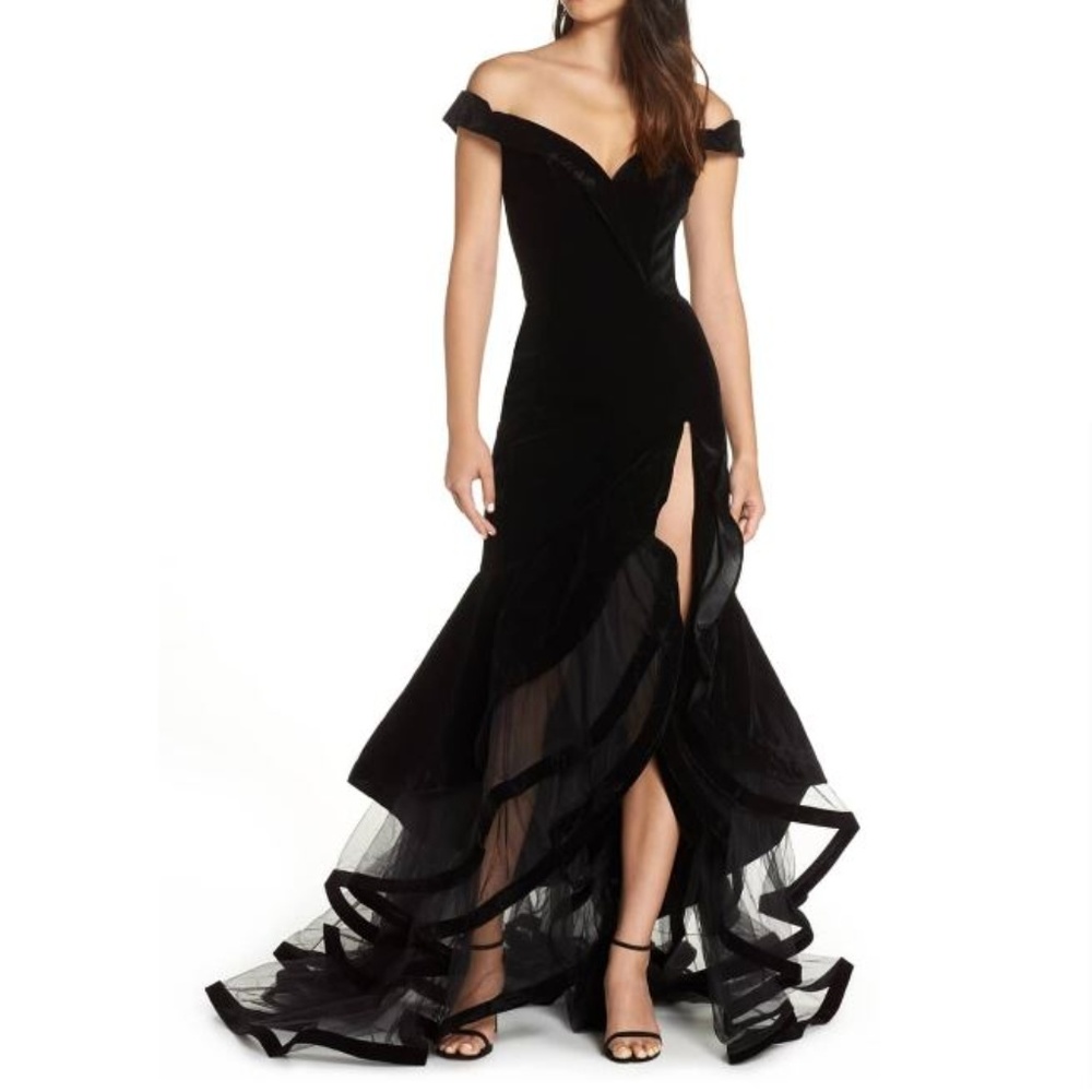 Off the Shoulder Tiered Ballgown